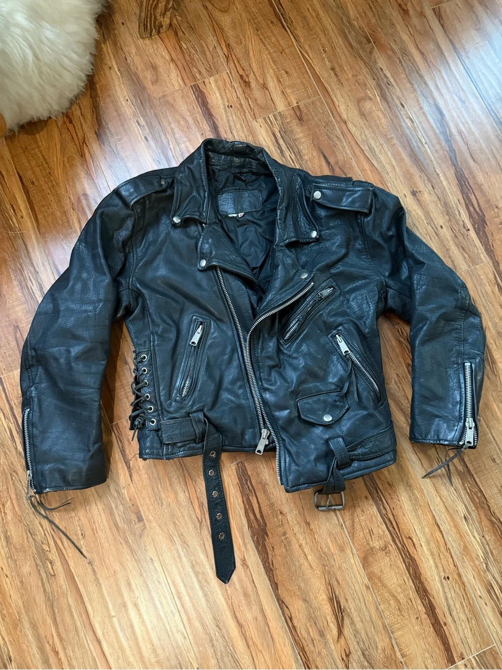 80s black leather motorcycle jacket